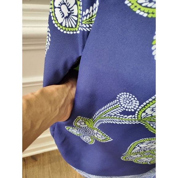 Luxology Womens Blue Floral Polyester V-Neck Short Sleeve Knee Length Dress 14 - Picture 6 of 13